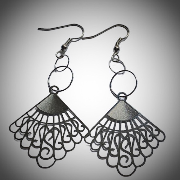 Hand Crafted Earrings Silver Fan Laser Cut Thin Dangle Metal Dainty Pierced - Picture 1 of 6
